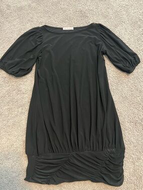Black Puff Sleeve Ruched Hem Dress